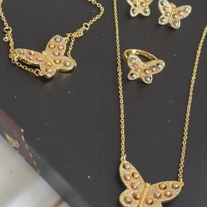 22kgp Elegant TriColor 4pc Butterfly Jewelry Set